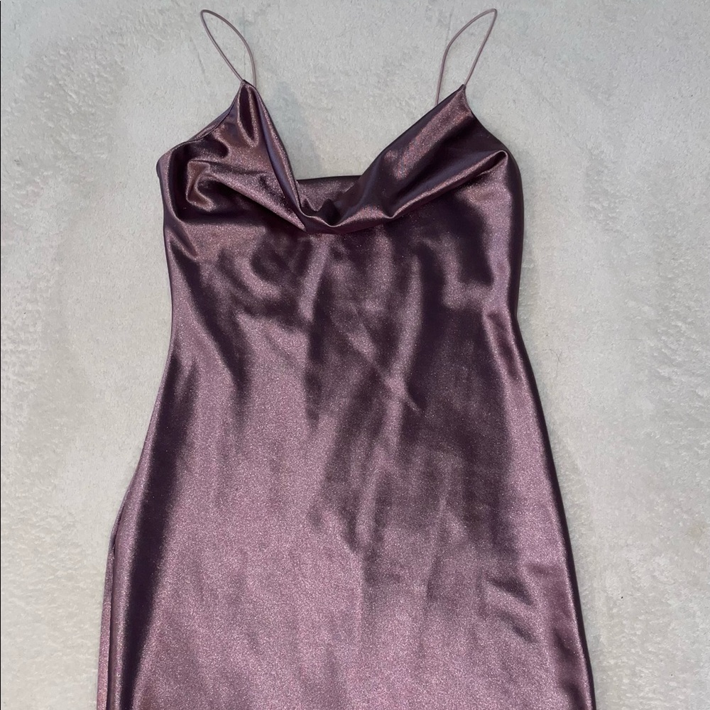 NWT Tresser Mini Bodycon Dress Spaghetti Straps Metallic Purple